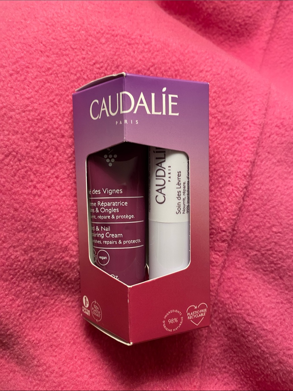 Caudalie Lip Care & Hand Cream Set - Pink & White
